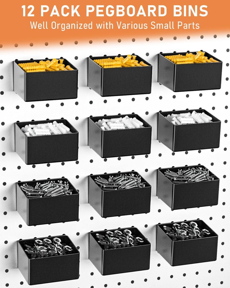 INCLY 170PCS 1/4 Inch Pegboard Hooks Kit, Extra Thick Heavy Duty Peg Board Organizer Accessories Assortment with Pegboard Bins & Peg Lock for Only 1/4" Pegboard Hanging Tools Garage Wall Attachment - Image 4